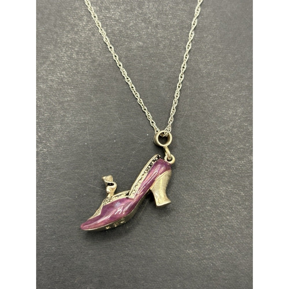 Vintage Raine Sterling Silver Enamel High Heel Pendant Necklace 7 Grams H10